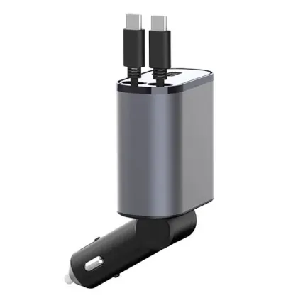 4-in-1 Retractable Fast Charging Car Charger for iPhone, Samsung, Pixel, Huawei