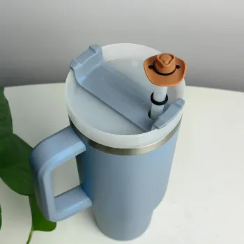 Cowboy Hat Straw Covers and Cap for Tumblers - Cute Silicone Topper with Accessories