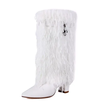 Women Fold Over Faux Fur Mid Calf Boots