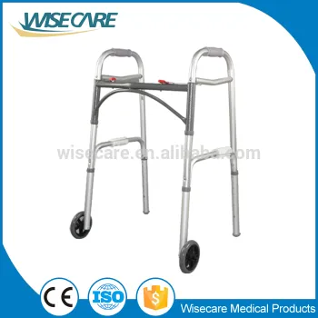 Two Button Aluminum Folding Walker With Wheels For Elderly Disabled