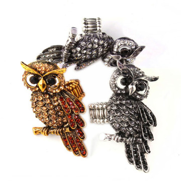 Elegant Design Owl Means Gold Ring With Simulated Black Diamond Ring With Zircon Ring