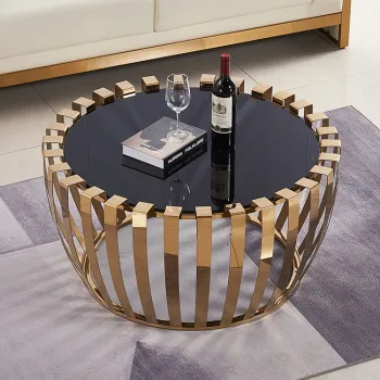 Elegant Stainless Steel Black Glass Villa Lounge Furniture Coffee Table