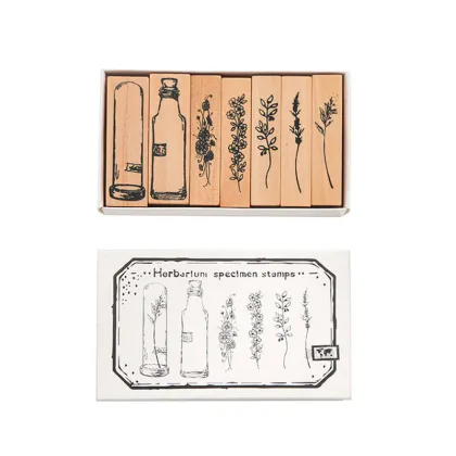 Retro Cartoon Plant Seal Wooden Stamp Set