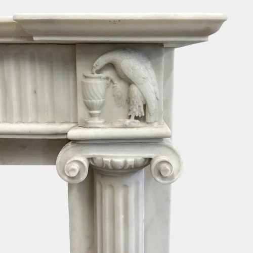 White Marble Fireplace Mantel with Fluted Columns