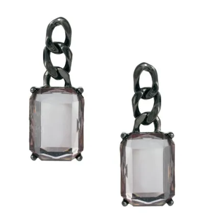 Women diamond drop earrings gun black plated