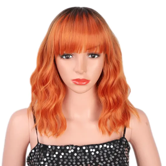 Best Quality Wholesale Glueless With Bang Ombre Black Auburn African Loose Wave Cheap Afro Heat Safe Synthetic Wig