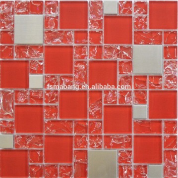 MBb5009 China good price red crack crystal glass mixed stainless steel mosaic