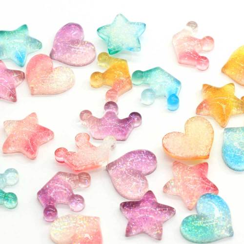 Assorted Resin Glitter Flatback Cabochons Flat Back Heart Crown Star Cabochons Cute Bling Cabs Hair Bow Center DIY