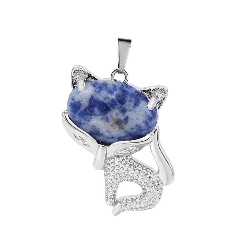 Collier Fox Gemstone Luck pour les femmes Hommes guérir énergétique Crystal Amulet Animal Pendant Bijoux Cadeaux