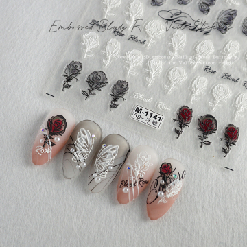 Factory Price 5D Dark Gothic Butterfly & Rose Nail Art Stickers for DIY Beauty