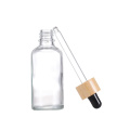 Clear Glass Dropper Bottles Bamboo Lid Cosmetic Container