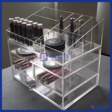 Hot Sale Wholesale Acrylic Drawer Organizer with Top Tray for Lipsticks, Brush / Acrylic Makeup Organizer with Handle