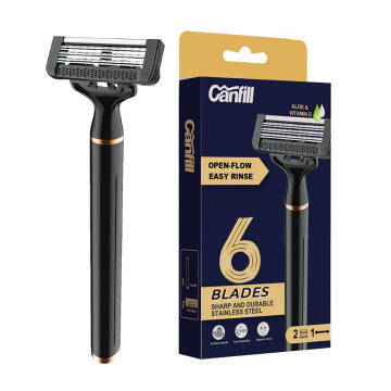 6 Blades Men's Shaving Razor with Magnetic Connection and Custom Metal Handle