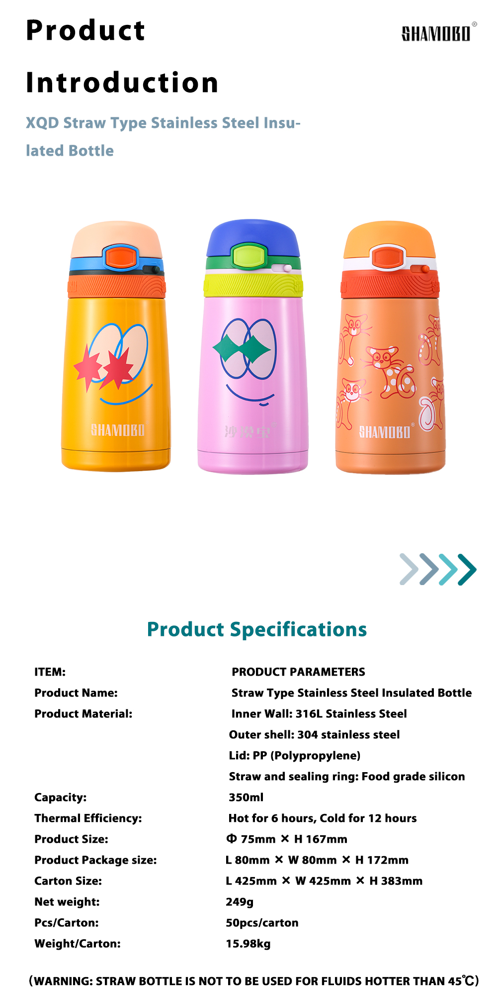 XQD Straw Type Stainless Steel Insulated Bottle x
