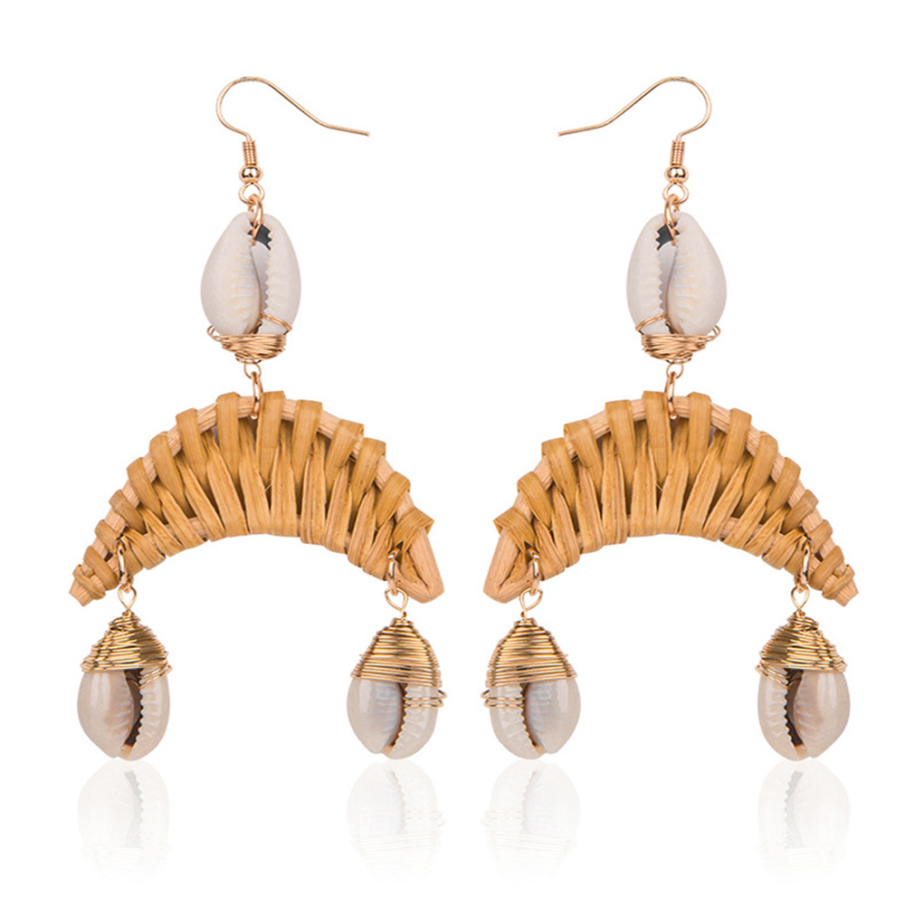 Boucles d&#39;oreilles pour femmes tissés à la main paille ovale ou cercle Shell Drop Dangle boucles d&#39;oreilles bohème boucles d&#39;oreilles légères géométriques Statem