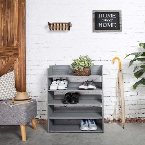 5-Tier Dark Gray Wood Entryway Shoe Storage Rack