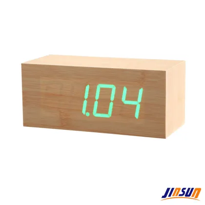Bamboo Effect Green Led Smart Clock