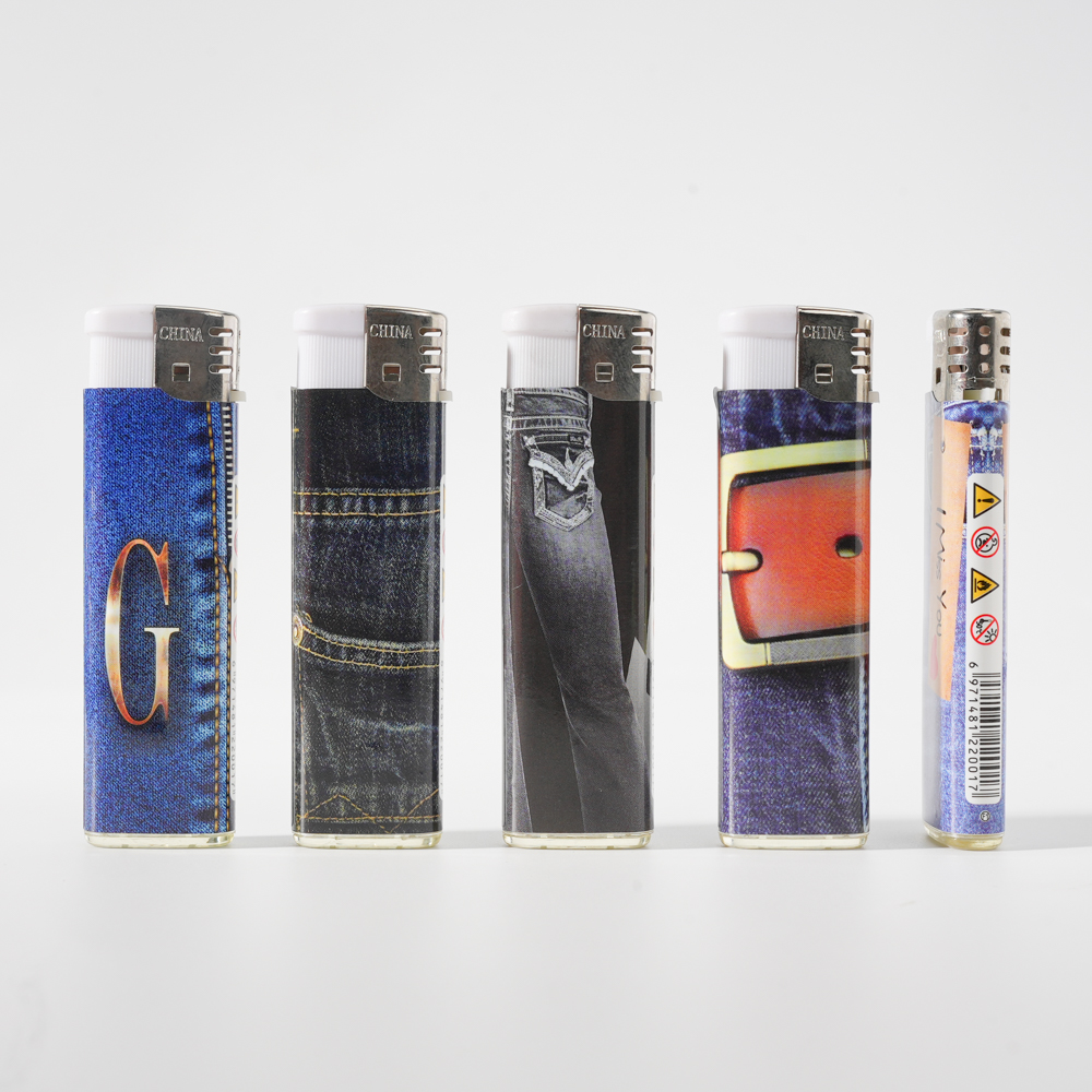 Soft flame jeans pattern wrapper piezo lighter