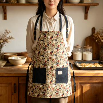 Vintage Floral‑Print Dual‑Pocket Home Kitchen Apron