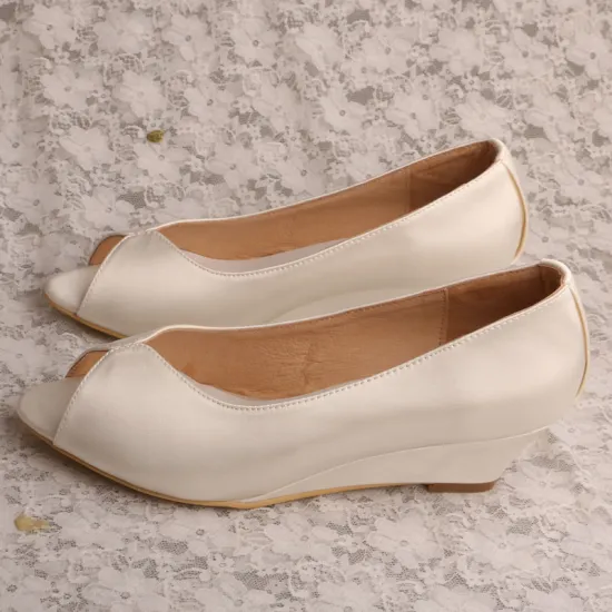 Ivory Wedding Wedges Peep Toe