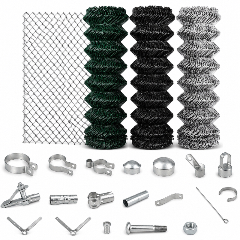 Chain link fence with complete accessories – posts, top rail, tension bars and bands, manufactured by ANJIA 72,000sqm ISO facility