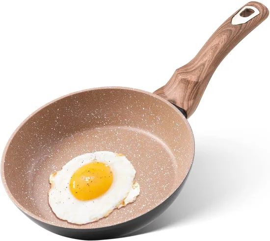 High Quality Aluminum Forged Fry Pan with Marble Coating and Wooden Handle