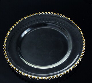 Round Clear Bead Glass Plate,Dinner Plate,Dessert Plate Wedding Charger Plate
