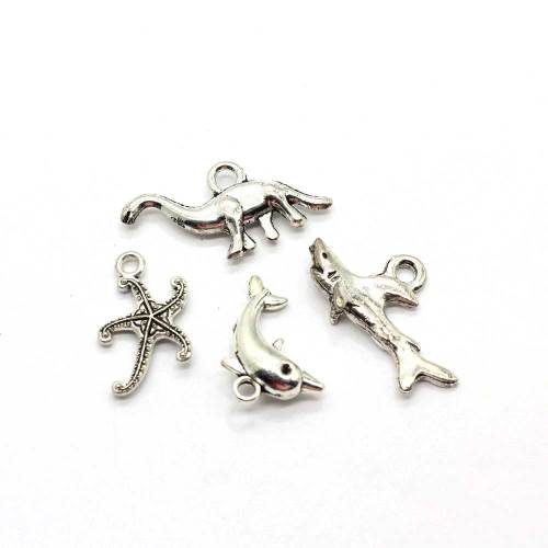 Charmes de l&#39;océan Pendentifs d&#39;animaux de mer en argent antique Dauphin Baleine Étoile de mer Hippocampe Gouttes d&#39;océan pour la fabrication de bijoux Fournisseur