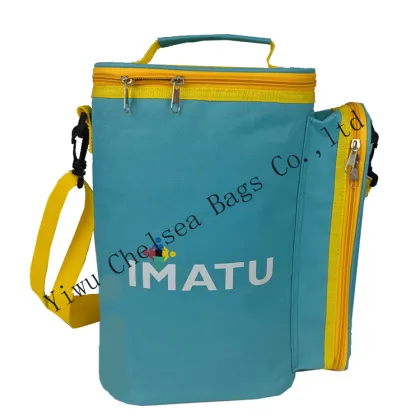 Lime blue 2 persons oxford insulated bag for wine bottle