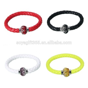 Multicolor PU Leather Woven Magnetic Clasp Braided leather Bangle Bracelet