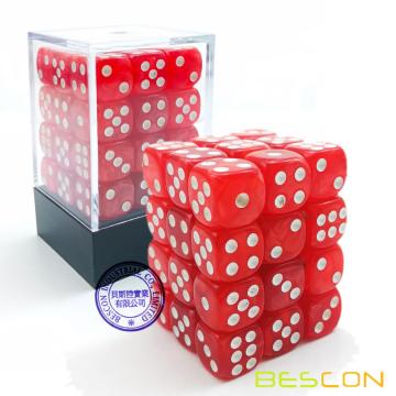 Bescon 12mm 6 Sided Dice 36 dalam Peti Bata, 12mm Six Sided Die (36) Blok Dadu, Marmer Red