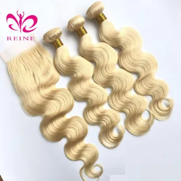 REINE 613 Blonde Human Hair Bundles With Lace Closure,Russian Virgin Blonde Hair Extension