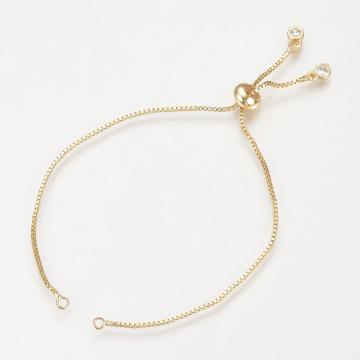 Customizable Pandahall Brass Bracelet with Cubic Zirconia Box Slide Extender Chain
