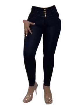 Colombian Fajas Women's High Waist Slim Jeans - Plus Size Blue Elastic Pants