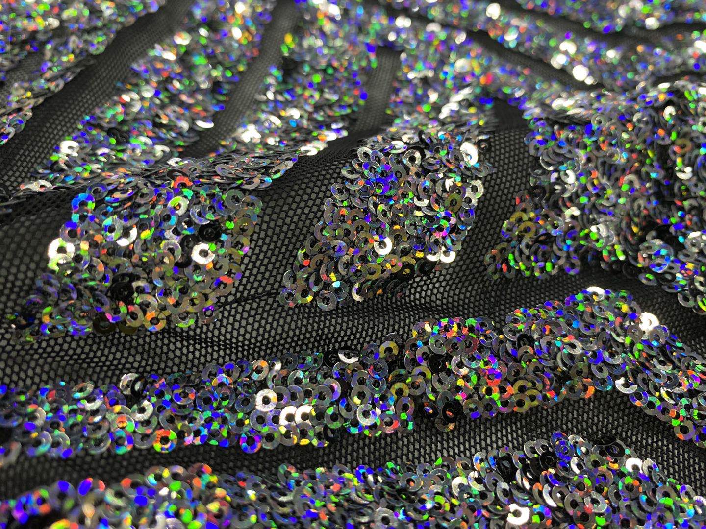 Funnel Sequins Embroidery On Poly Spandex Mesh Fabric