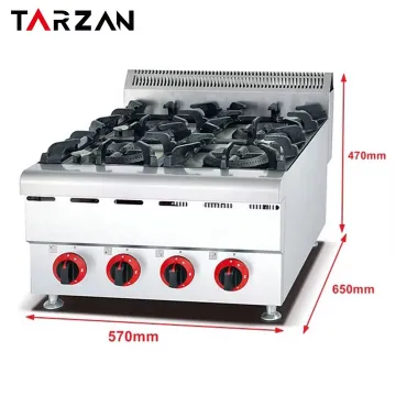 Professional Commercial Stainless Steel 4-Burner Counter-Top Gas Stove for Restaurants