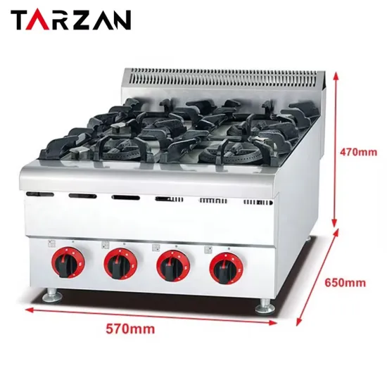 Professional Commercial Stainless Steel 4-Burner Counter-Top Gas Stove for Restaurants