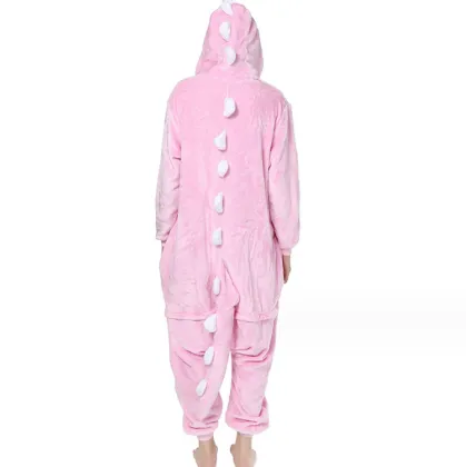 Flannel Pink Dinosaur Cartoon Animal Onesie Pajamas for All Ages