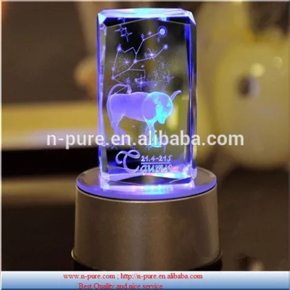 LED light base crystal paperweight,3D laser lighting crystal