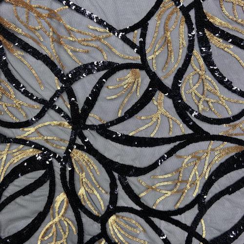 Dazzling Black / Gold Sequins Embroidery Fabric