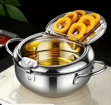 Professional Grade Deep Fryer: Stainless Steel, Temperature Control, Lid Included, Uncoated Design for Use with Gas Stove