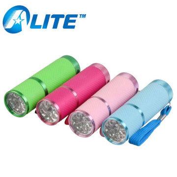 Factory Wholesale AAA Battery Promotional Pocket Colorful 9 LED Glow in the Dark Flashlight Torch