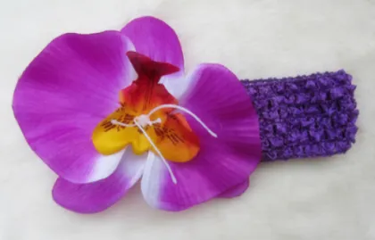 Phalaenopsis Elastic Baby Headband, Children Flower Crochet Hair Band, Baby Hair Accessories