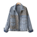 Herbst-kundenspezifische Leopard-Patchwork-Denim-Jacke für Frauen