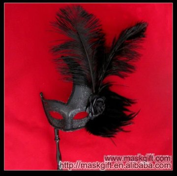 2012 Wholesale Black Feather Carnival Party Mask Masquerade Mask On Stick B006S
