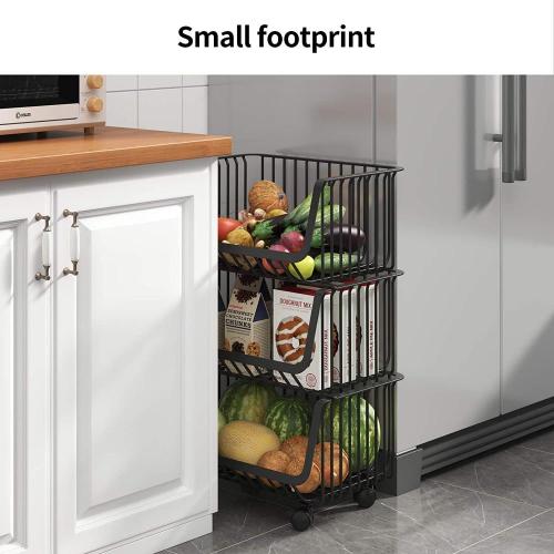 3 Tier Stackable Fruit Basket Rack With Wheels