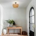 Boho Coastal rope With 2-Tier Drum Shade Farmhouse Chandelier Bedroom Semi Flush Mount Ceiling Lamp