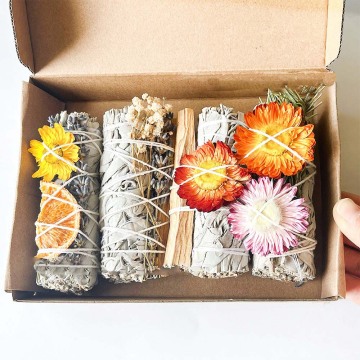 White Sage Smudge Kit with Lavender and Palo Santo for Negative Energy Cleansing