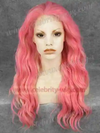Heidi Klum Supermodel Long Wavy Pink Blonde Mixed Synthetic Lace Front Wig