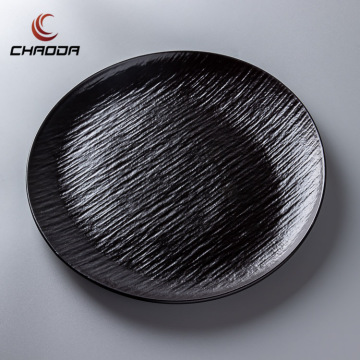 Custom Logo Black Porcelain Steak Plates for Kitchen and Dining